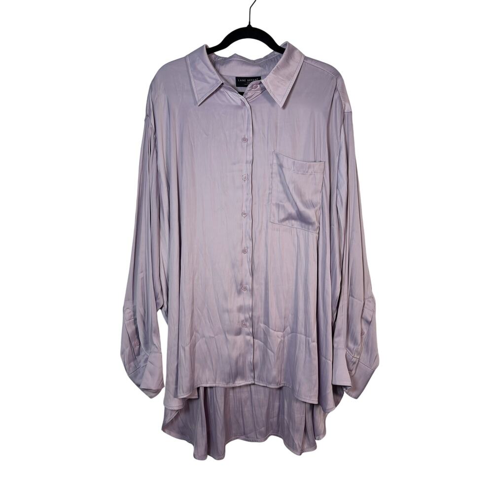 Lane Bryant Lavender Satin Button Down High Low Blouse Oversized Plus Size 26 28